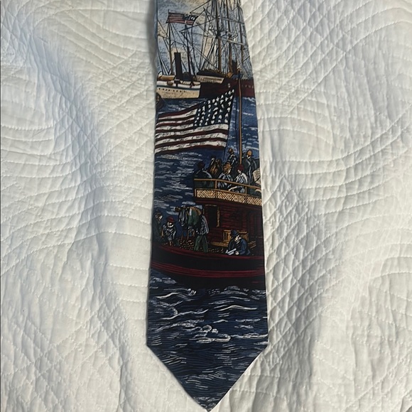 Nautical Themed Blue Tie, 100 Silk tie - Picture 1 of 10